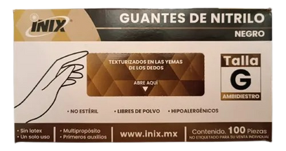 Guantes De Nitrilo Mediano Negro Paq C/100 Pzas